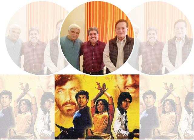 Rajeev Masand with Javed Akhtar and Salim Khan (above); and a poster of Sholay (below) Rajeev Masand with Javed Akhtar and Salim Khan (above); and a poster of Sholay (below)