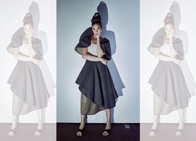 The Flux Skant set is made using Sanah’s Planar Flux technique. The bottom is a hybrid of a skirt and pants, creating an illusion of layers with a single piece of material. (Shivamm Pathak) The Flux Skant set is made using Sanah’s Planar Flux technique. The bottom is a hybrid of a skirt and pants, creating an illusion of layers with a single piece of material. (Shivamm Pathak)