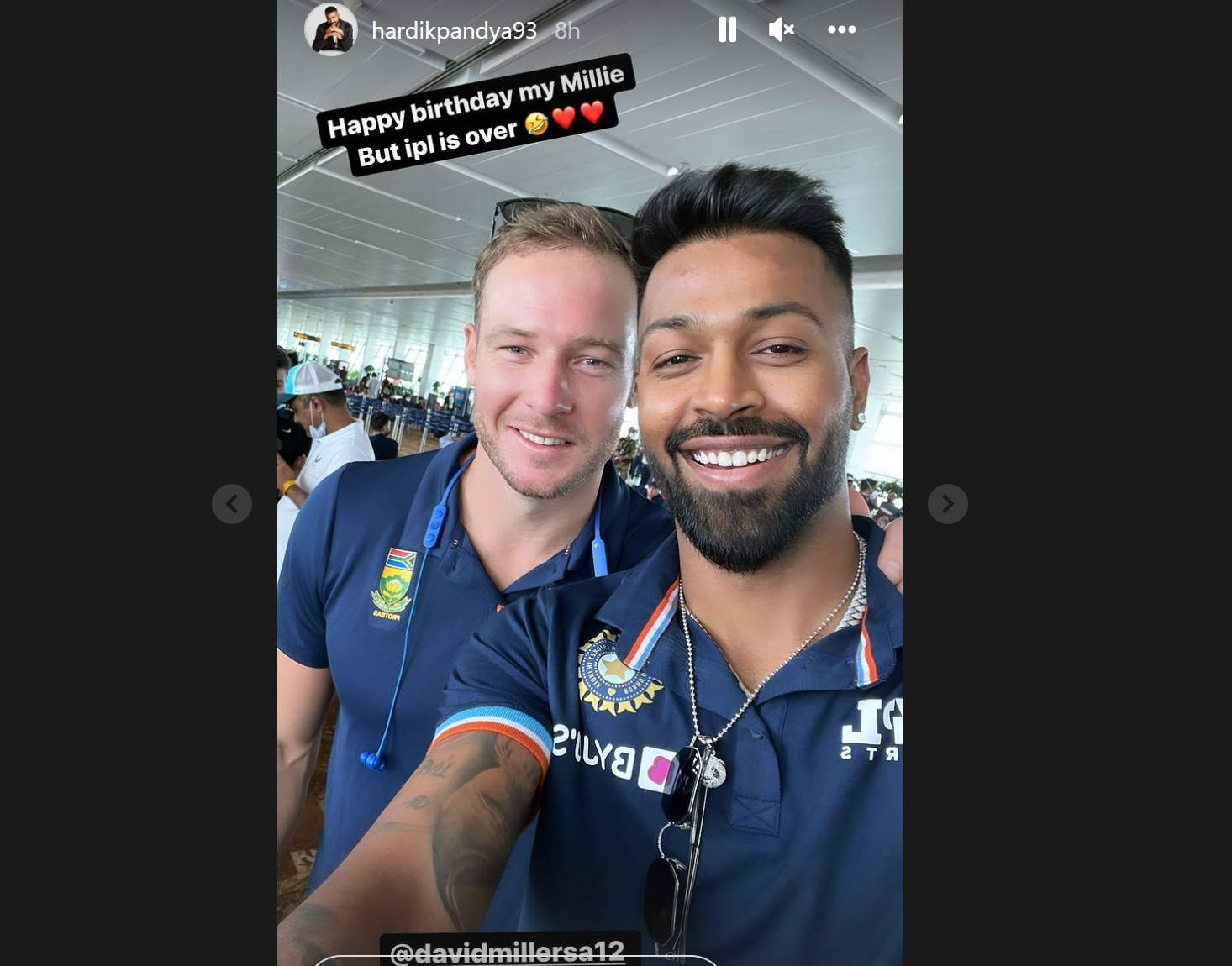 Hardik Pandya's birthdway wish for David Miller (Hardik Pandya/Instagram)