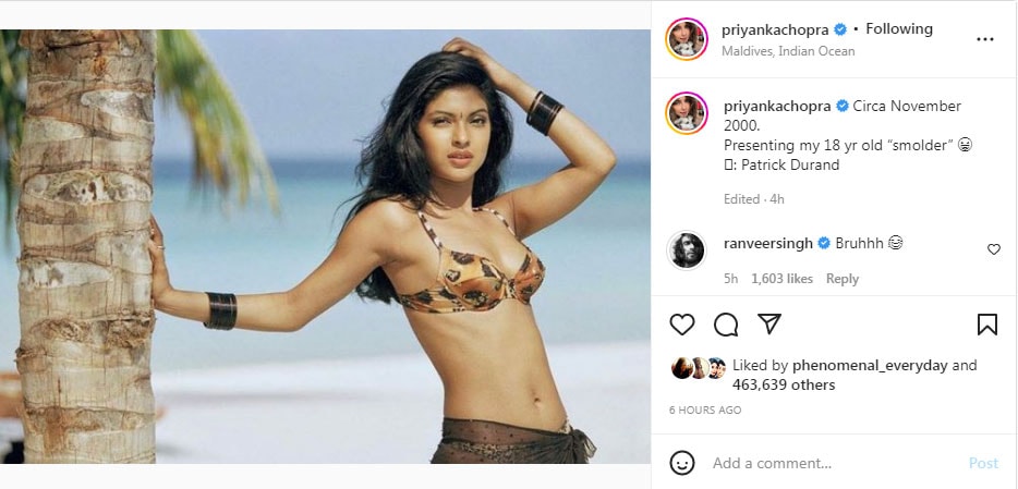 Priyanka Chopra Poses In Bikini Bindi Bangles In Old Pic Nick Ranveer React Bollywood