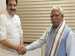 Congress MLA Kuldeep Bishnoi with Haryana chief minister Manohar Lal Khattar in Chandigarh. Congress MLA Kuldeep Bishnoi with Haryana chief minister Manohar Lal Khattar in Chandigarh. 