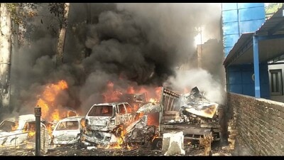 Several vehicles gutted in major fire at police station in Hoshiarpur (HT) Several vehicles gutted in major fire at police station in Hoshiarpur (HT)