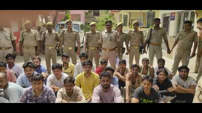 Protesters arrested from Purdil Nagar town of Hathras on Saturday (HT) Protesters arrested from Purdil Nagar town of Hathras on Saturday (HT)