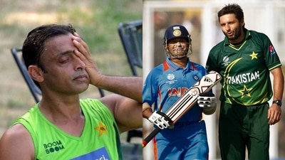 Shoaib Akhtar; Sachin Tendulkar with Shahid Afridi