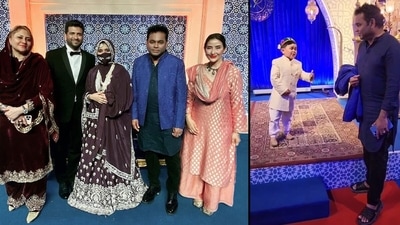 Manisha Koirala attends AR Rahman's daughter Khatija Rahman's wedding reception (left), AR Rahman listening to Abdu Rozik's song. Manisha Koirala attends AR Rahman's daughter Khatija Rahman's wedding reception (left), AR Rahman listening to Abdu Rozik's song. 