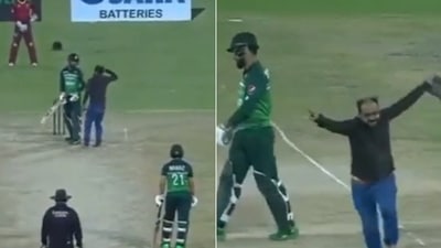Fan invades pitch to meet Shadab Khan (Twitter) Fan invades pitch to meet Shadab Khan (Twitter)