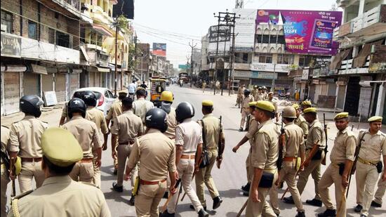 A day after the Friday violence, heavy police deployment continued in several districts of Uttar Pradesh including Lucknow on Saturday. (ANI Photo)