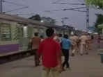A local train vandalised amid protest at Bethuadhari station in Nadia district on Sunday. (ANI Twitter) A local train vandalised amid protest at Bethuadhari station in Nadia district on Sunday. (ANI Twitter)