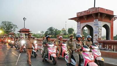 Police patrolling a street in Lucknow. (ANI PHOTO) Police patrolling a street in Lucknow. (ANI PHOTO)