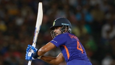 India's Shreyas Iyer plays a shot during the 2nd T20I match between India and South Africa, at Barabati Stadium in Cuttack on Sunday (ANI)