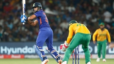 India's Shreyas Iyer plays a shot during the 2nd T20I match between India and South Africa, at Barabati Stadium in Cuttack (ANI)
