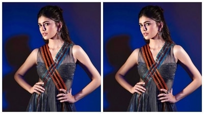 Sanjana opted for a minimal makeup look to complement her attire. In nude eyeshadow, black eyeliner, mascara-laden eyelashes, drawn eyebrows, contoured cheeks and a shade of nude lipstick, Sanjana looked fashion-ready. (Instagram/@sanjanasanghi96)