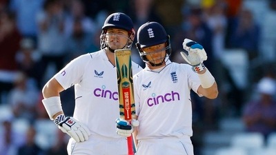 England's Ollie Pope celebrates reaching his half century&nbsp; (Action Images via Reuters)