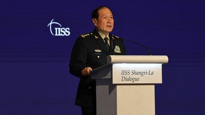 China's Defence Minister Wei Fenghe speaks at the Shangri-La Dialogue summit in Singapore. (AFP)