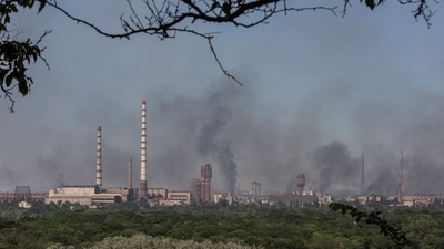 Smoke rises after a military strike in Sievierodonetsk amid Russia's attack on Ukraine. (REUTERS)