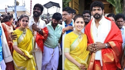 Nayanthara and Vignesh Shivan at Tirumala temple. Nayanthara and Vignesh Shivan at Tirumala temple.