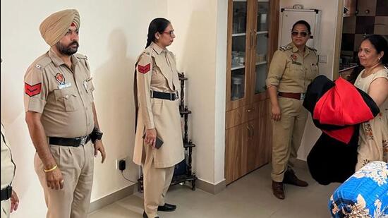 Police carried out checks at Penta Homes society on VIP Road, Zirakpur, and recovered two weapons and five unregistered two-wheelers. (HT Photo)