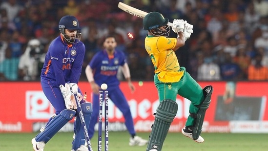 South Africa's Temba Bavuma bowled by India's Yuzvendra Chahal during the 2nd T20I match between India and South Africa, at Barabati Stadium in Cuttack.(ANI)