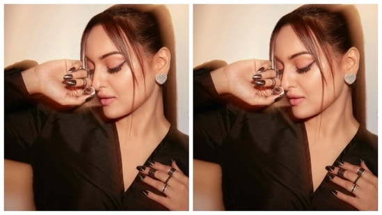 Styled by fashion stylist Mohit Rai, Sonakshi wore her tresses into a ponytail and looked ravishing in nude eyeshadow, black eyeliner with a hint of silver, mascara-laden eyelashes, contoured cheeks and a shade of nude lipstick.(Instagram/@aslisona)