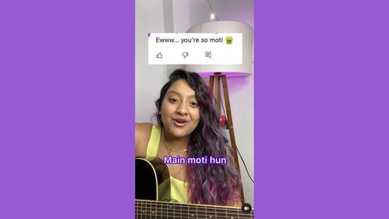 The image is taken from the video posted on Instagram that showcases Vipasha Malhotra singing a parody of the song Kasoor sung by Prateek Kuhad.(Instagram/@vipasha.malhotra)