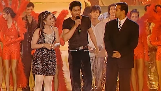 Salman Khan, Shah Rukh Khan and Rani Mukerji at 44th Filmfare Awards (1999).