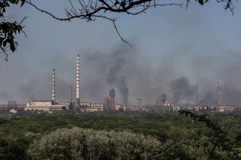 Smoke rises after a military strike in Sievierodonetsk amid Russia's attack on Ukraine. (REUTERS)