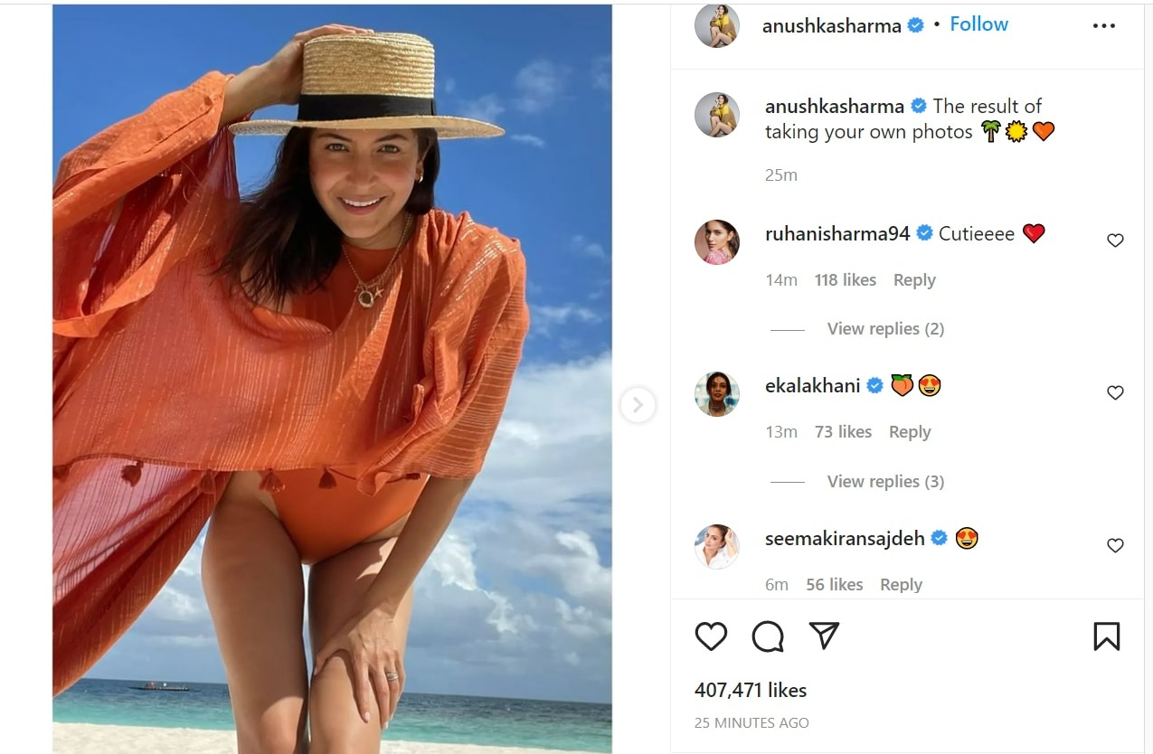 Anushka Sharma Xxx Nangi Videos - Anushka Sharma shares pics in orange swimsuit as she clicks herself on  vacation | Bollywood - Hindustan Times