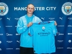 Erling Haaland was unveiled as a Manchester City player on Monday Erling Haaland was unveiled as a Manchester City player on Monday