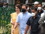 Rahul Gandhi and Priyanka Gandhi Vadra lead the ‘Satyagraha’ march to ED office amid the high drama(Sanchit Khanna/Hindustan Times)