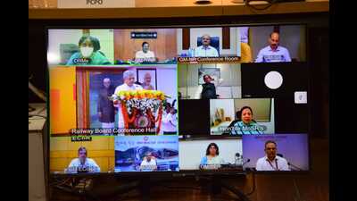 Live online telecast of the launch of “StartUps for Railways” event being attended by officials in Prayagraj. (HT photo) Live online telecast of the launch of “StartUps for Railways” event being attended by officials in Prayagraj. (HT photo)