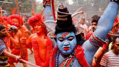 Hindu devotees dance after applying paints on their bodies as they celebrate the Lal Kach festival in Munshiganj in Bangladesh on April 13, 2022 (REUTERS File Photo) Hindu devotees dance after applying paints on their bodies as they celebrate the Lal Kach festival in Munshiganj in Bangladesh on April 13, 2022 (REUTERS File Photo)