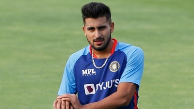 Indian cricket player Umran Malik during a practice session&nbsp; (ANI)