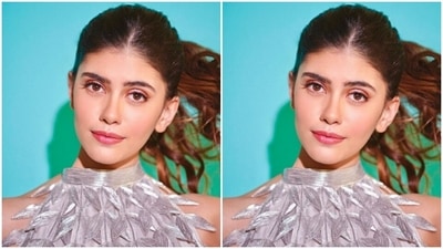Assisted by makeup artist Shraddha Inder Mehta, Sanjana decked up in pink glittery eyeshadow, black eyeliner, mascara-laden eyelashes, contoured cheeks and a shade of soft pink lipstick. (Instagram/@sanjanasanghi96)
