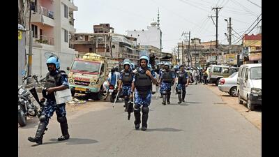 Rapid Action Force personnel patrol Karbala Chowk in Ranchi on Monday. (ANI) Rapid Action Force personnel patrol Karbala Chowk in Ranchi on Monday. (ANI)