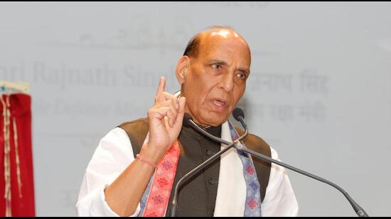 Union defence minister Rajnath Singh addressing the participants of 28th Joint Civil-Military Training Programme at Lal Bahadur Shastri National Academy of Administration (LBSNAA) in Mussoorie on Monday.