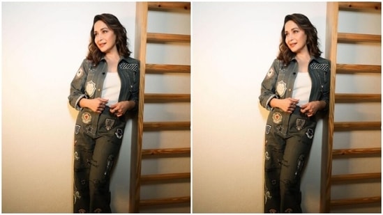 Madhuri, for the pictures, chose to pick an all-denim outfit and looked like a boss lady.(Instagram/@madhuridixitnene)