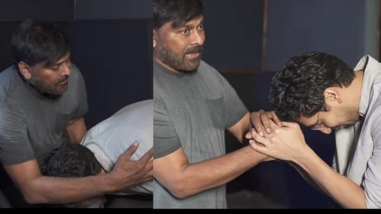 Brahmastra director Ayan Mukerji greets Chiranjeevi, who is voicing the film's Telugu trailer.