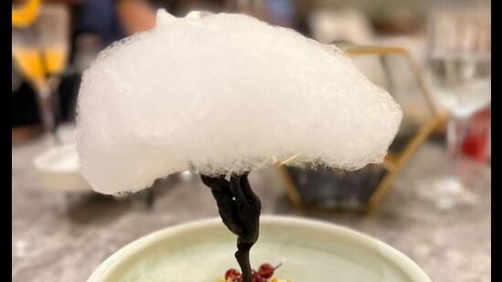 Nature, a dessert at House of Ming, Taj Mahal is made with candy floss and chocolate.