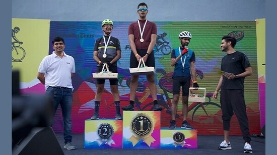 Winners of the DLF5 FITTER Community Cyclothon (Full City- Men) (L-R): D S Nehra, Ganesh Krishna and Pranjal Khanna