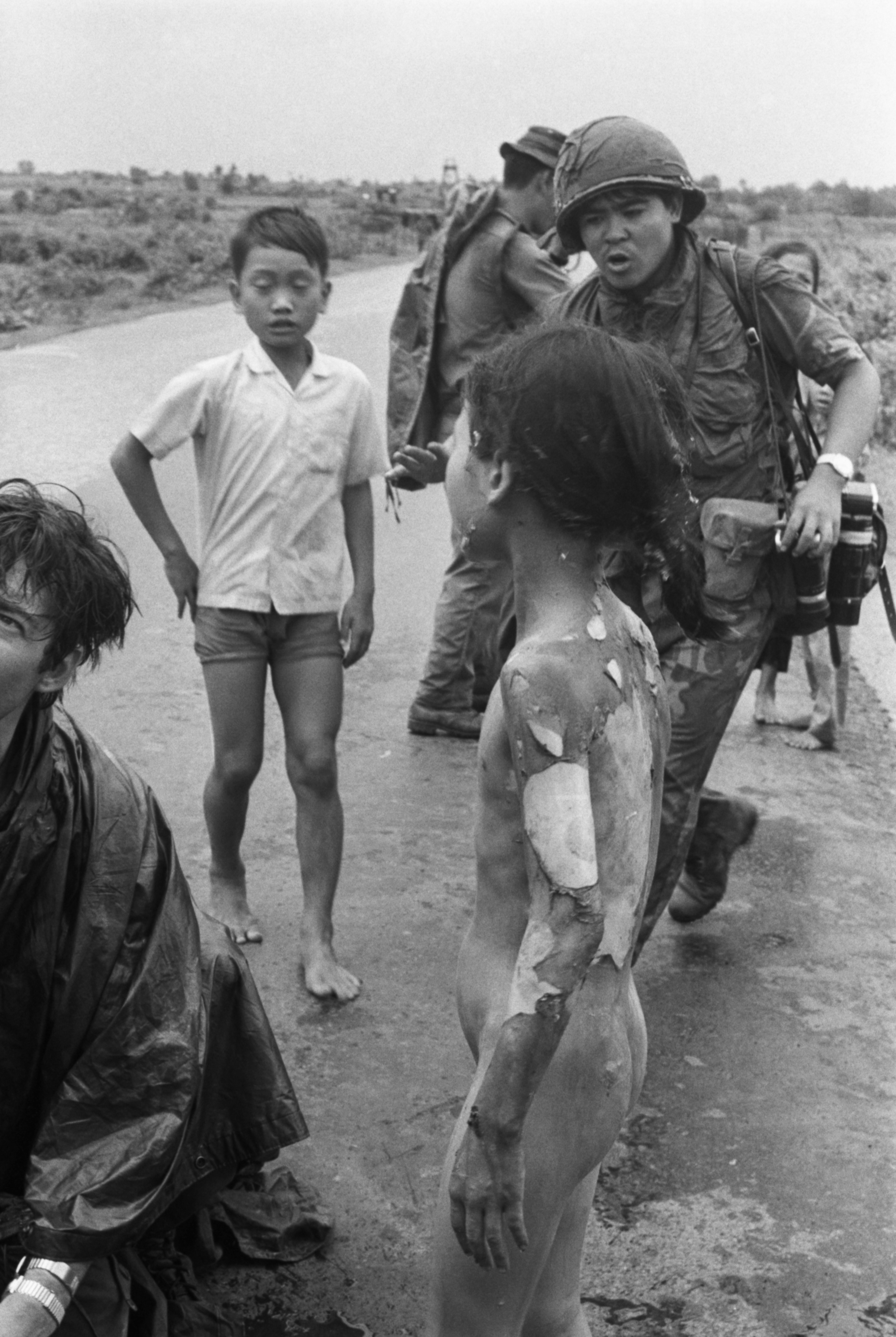 Vietnamese children flee from their homes in the South Vietnamese village of Trang Bang after South Vietnamese planes accidently dropped a napalm bomb on the village, located 26 miles outside of Saigon.&nbsp; (Bettmann Archive/Getty Images)