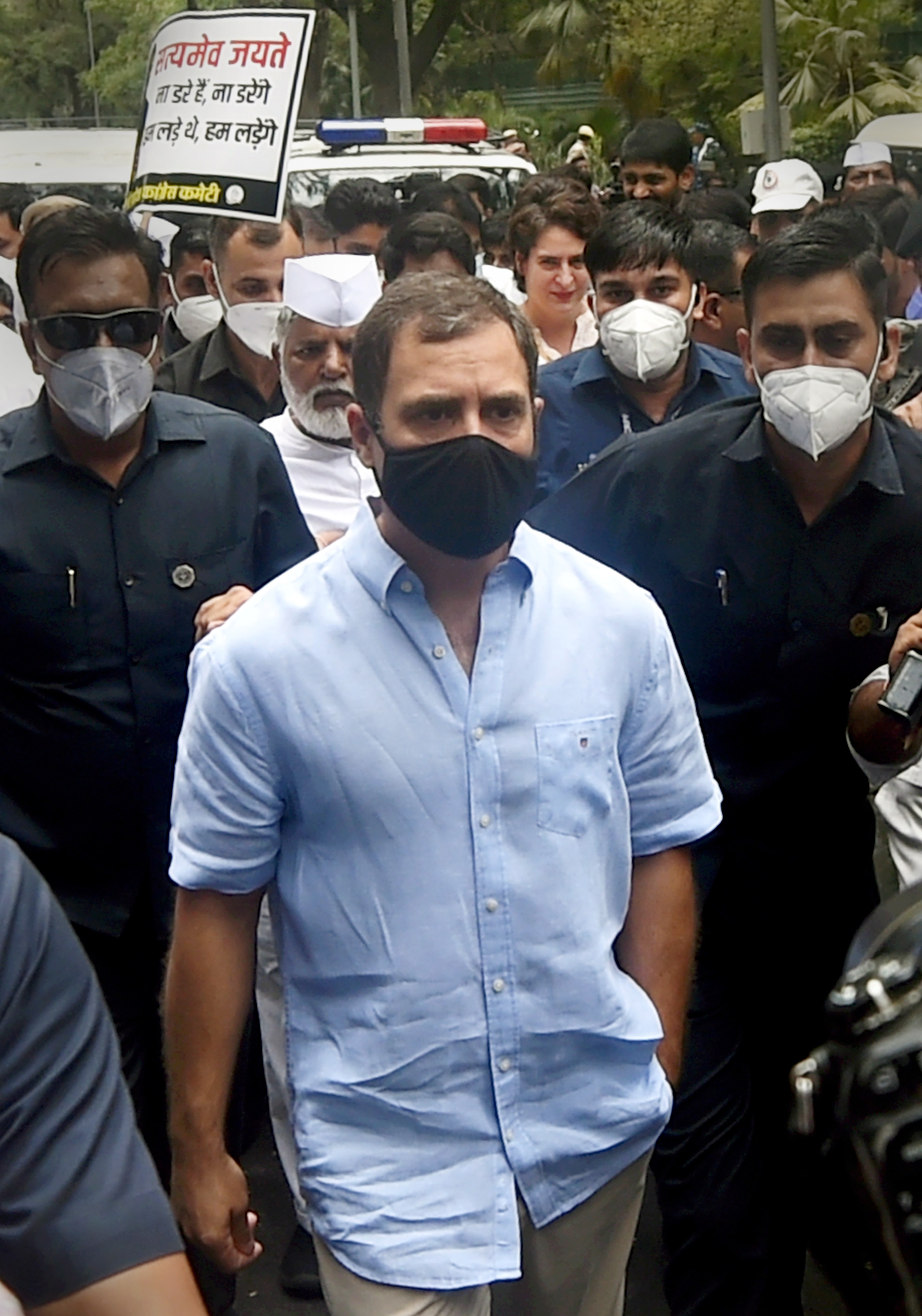 Congress leader Rahul Gandhi leaves for ED office amid protest march by party workers. (PTI) Congress leader Rahul Gandhi leaves for ED office amid protest march by party workers. (PTI)