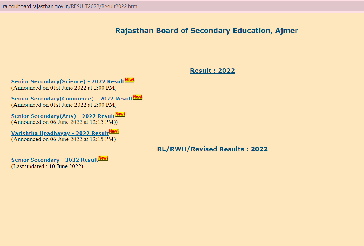 RBSE class 10th result today