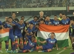 The victorious Indian team after the match.&nbsp;