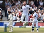 Jonny Bairstow, center, celebrates scoring a century during the fifth day of the second cricket test match Jonny Bairstow, center, celebrates scoring a century during the fifth day of the second cricket test match