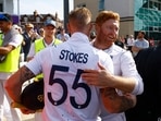 England's Ben Stokes and Jonny Bairstow celebrate after the match