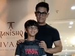 Aamir Khan with son Azad Rao Khan in Mumbai on Monday. Aamir Khan with son Azad Rao Khan in Mumbai on Monday.