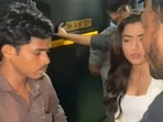 Rashmika Mandanna clicks picture with a fan. Rashmika Mandanna clicks picture with a fan.