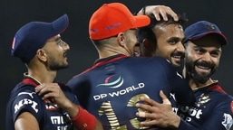 Akash Deep celebrates with Virat Kohli and RCB teammates