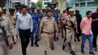 Prayagraj senior superintendent of police Ajay Kumar and district magistrate Sanjay Kumar Khatri went on a round of the old city including Atala. (Twitter/prayagraj_pol) Prayagraj senior superintendent of police Ajay Kumar and district magistrate Sanjay Kumar Khatri went on a round of the old city including Atala. (Twitter/prayagraj_pol)