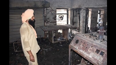 The charred remains of the hosiery unit in the congested Purana Bazar in Daresi area where a massive fire broke out on Tuesday. (Harvinder Singh/HT) The charred remains of the hosiery unit in the congested Purana Bazar in Daresi area where a massive fire broke out on Tuesday. (Harvinder Singh/HT)